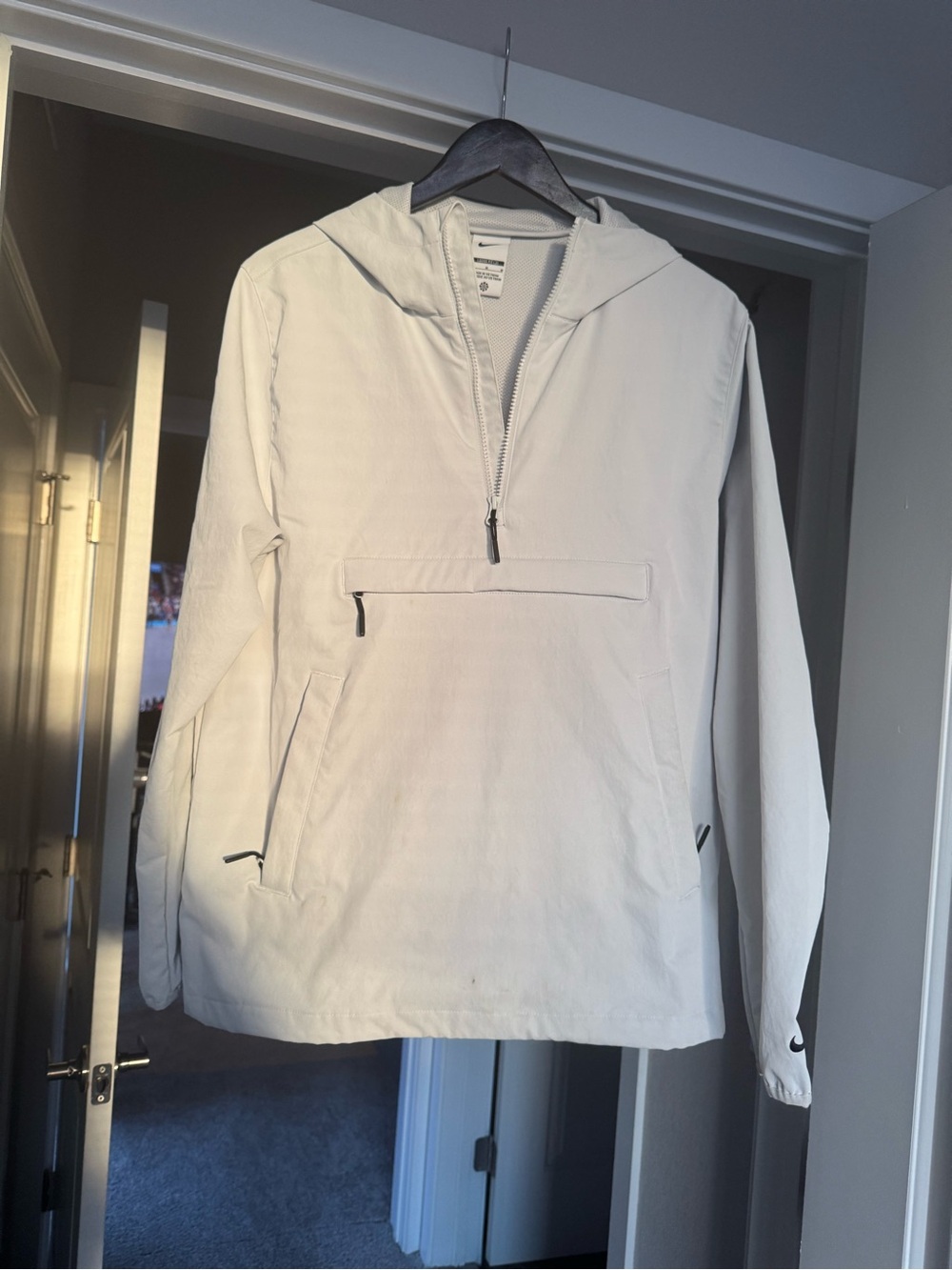 Nike Men’s Light Grey Hooded Anorak Jacket Size M Loose Fit